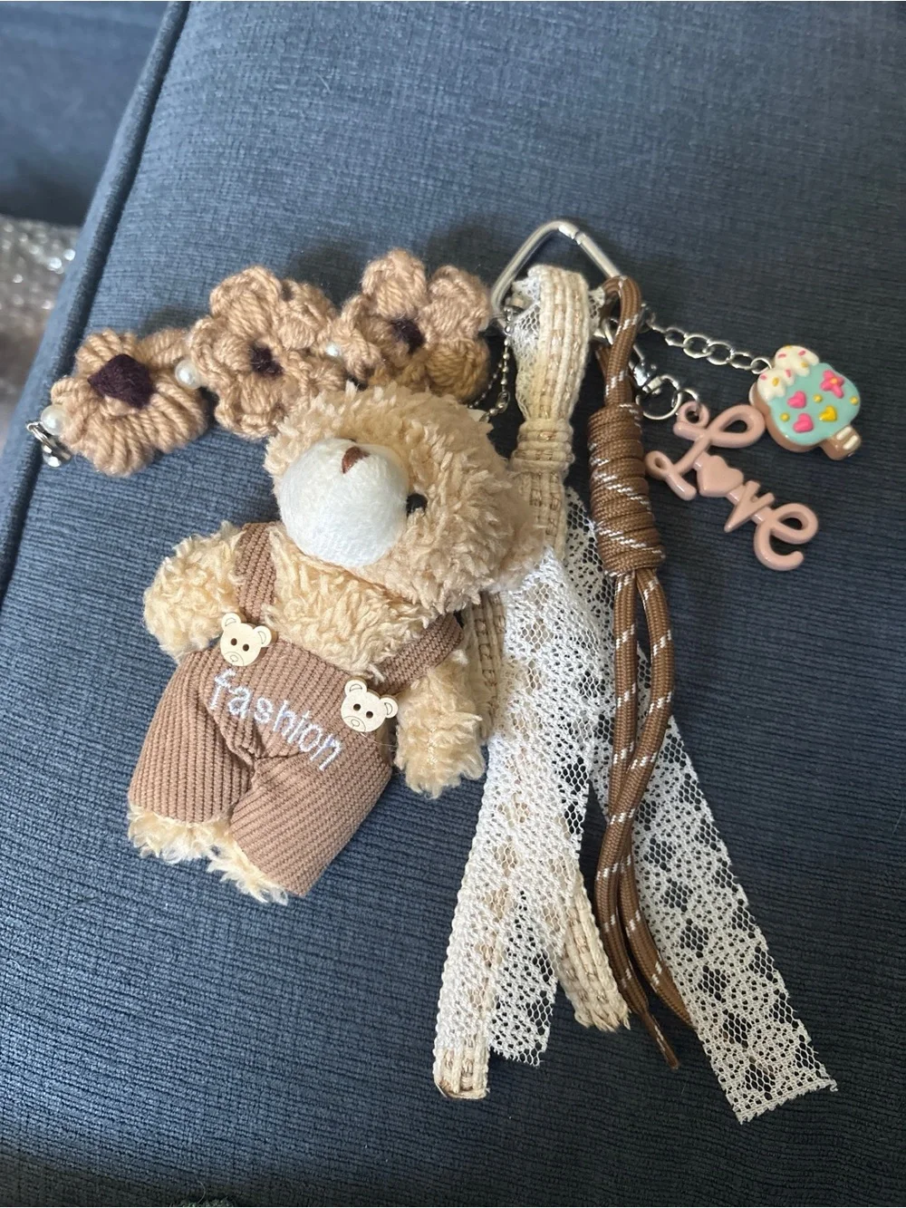 Custom keychain Teddy Bear Keychain Charm in Brown